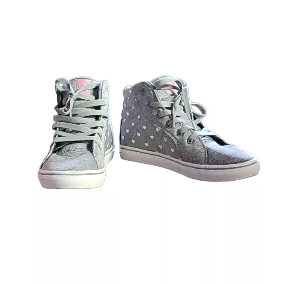 FILA Gray Jersey White Heart High Top Sneakers Shoes Size 6