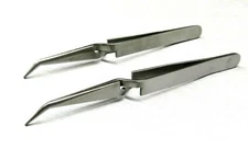Cross Lock Tweezers Bent Tip Self Locking Reverse Action Stainless 4-3/4"  2 Pcs