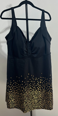 Swimsuits For All Women's 28 Swimsuit Swim dress Black Gold Foil Rushed New  NWT | eBay