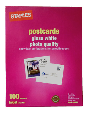 Staples 100 Post Cards Gloss White Photo Quality 5.5'' x 4.25'' Inkjet NEW SEALED