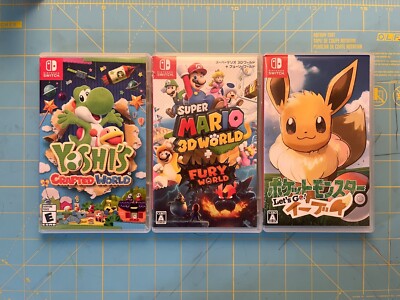 Yoshi's Crafted World, Mario 3D World, Pokémon Let's Go Evee (Bundle)
