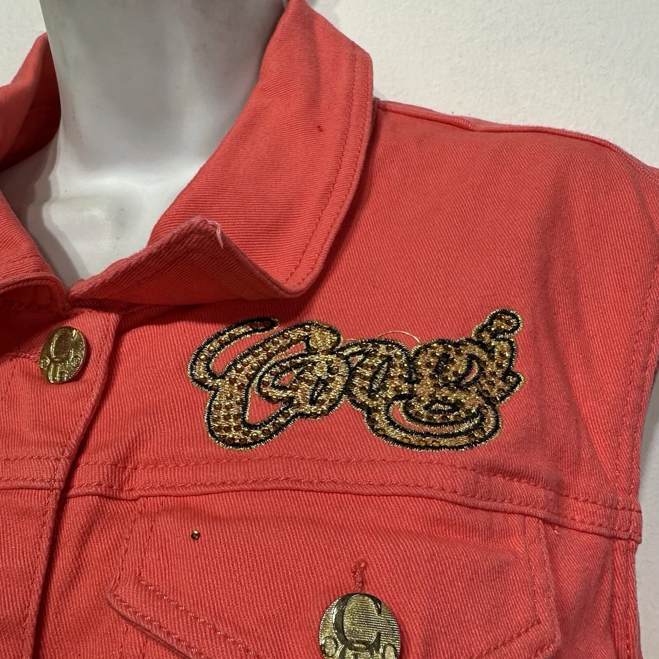 Vintage Coogi Orange Denim Vest 2X Sleeveless Studded Embroidered Hip Hop Y2K - Image 4 of 4
