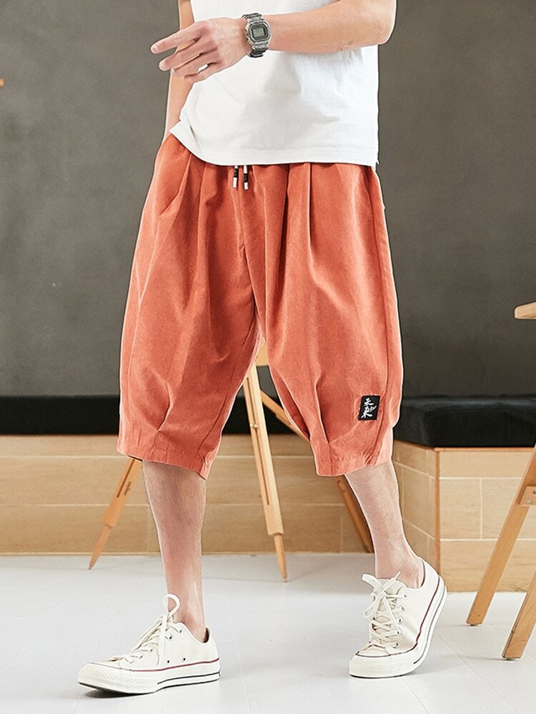 Men Short Joggers Chinese Style Calf-Length Casual Pants Male Capris Trousers