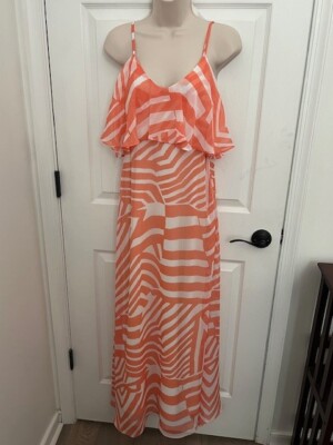 NWT ($88) KARLIE Pink Peach Abstract Flowy Long Maxi Dress, Small | eBay
