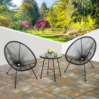 Bistro Set 3pcs Egg String Chair Table Indoor Outdoor Balcony