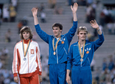 Medal winners from the Men's high jump event at the 1980 Summer O - Old Photo