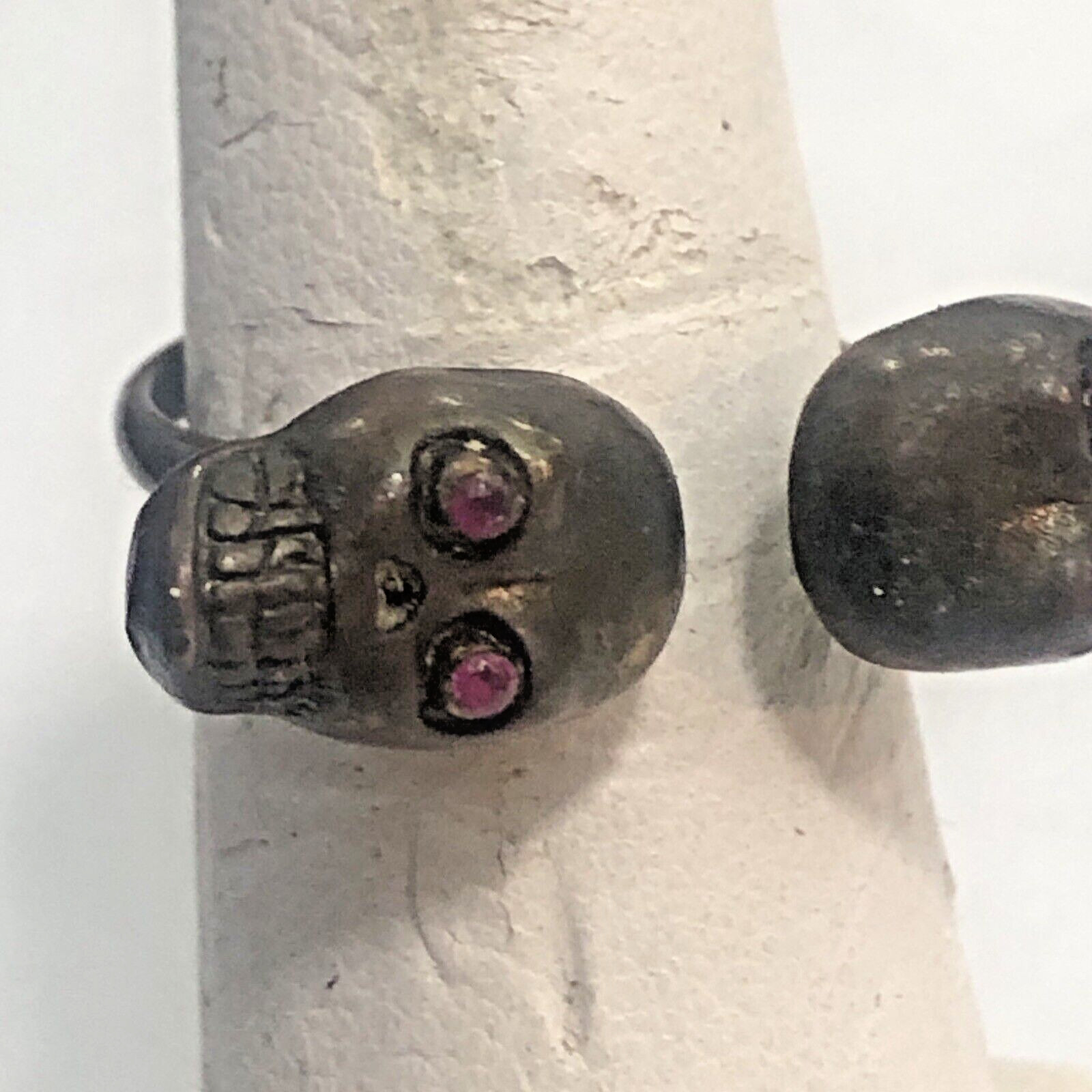 Antique 800 Solid Silver Open Ring Double Skull H… - image 14