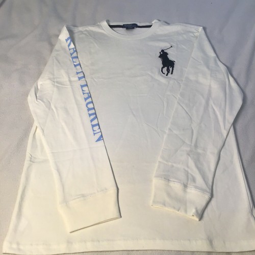 Polo Ralph Lauren Shirt Crew Neck Sz XL (18-20) Youth Pony Long Sleeve White - Picture 2 of 8