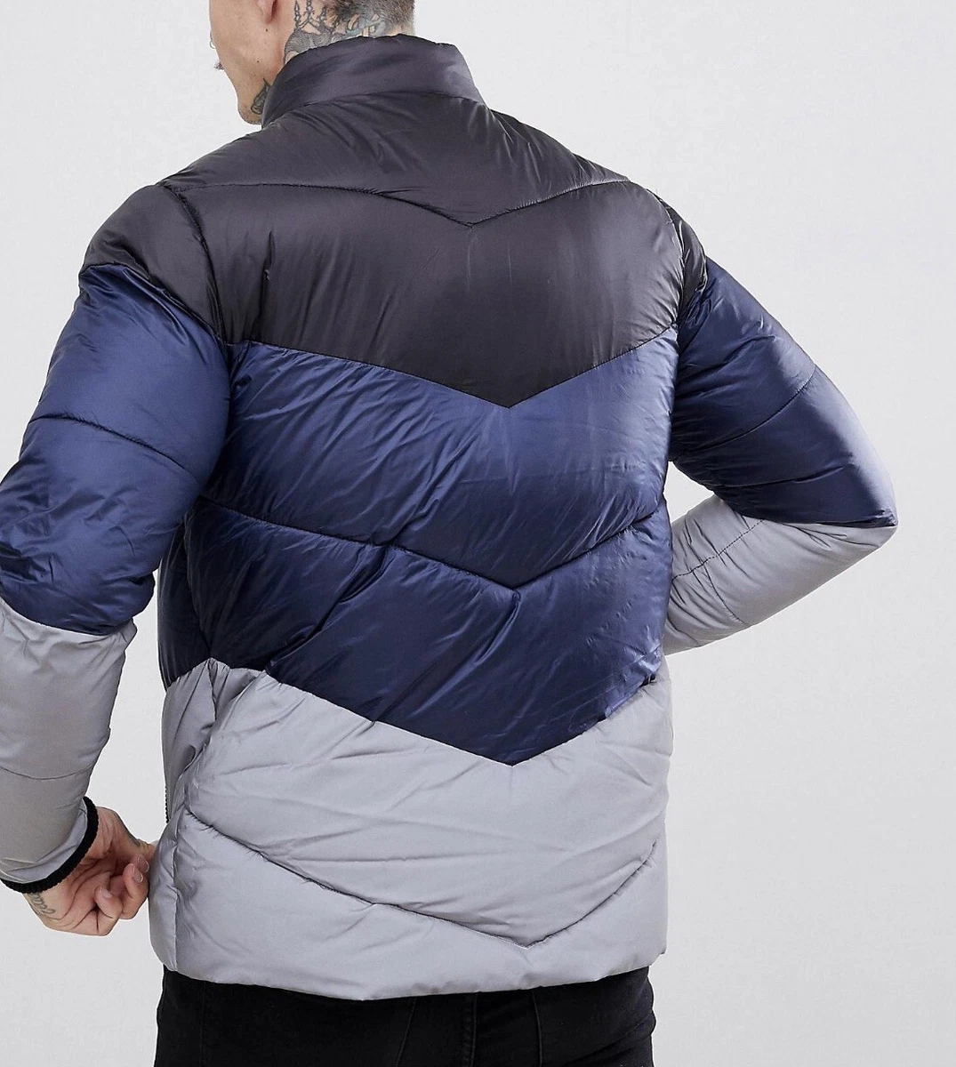 River Island Color Block Reflective Jacket Navy Silver Black