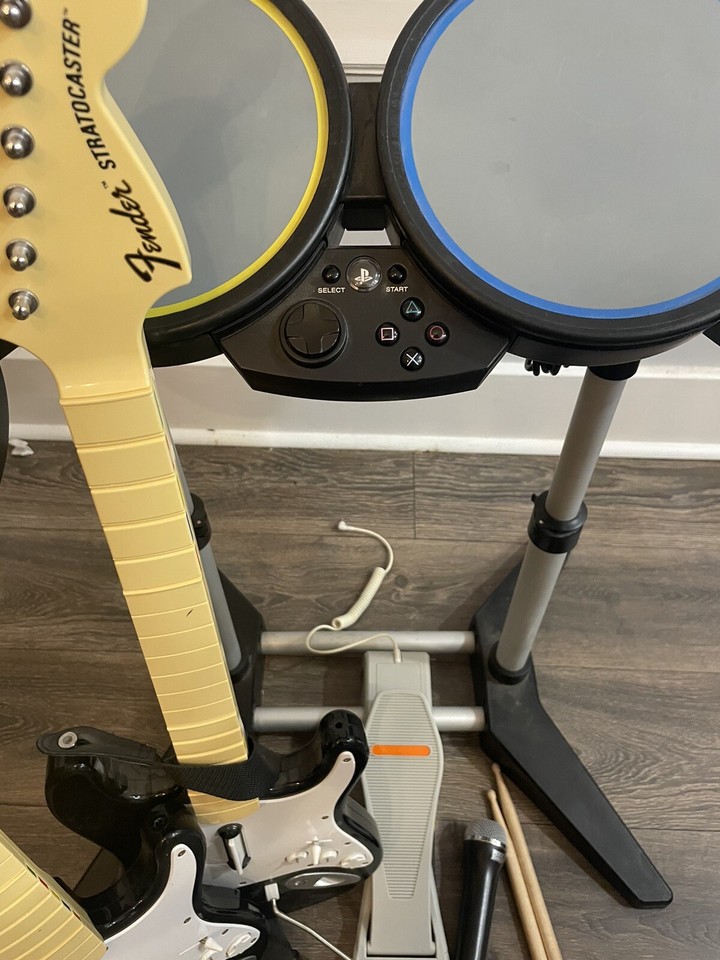 Playstation PS3 PS4 PS2 Rock Band Bundle Guitar Hero Drums Mic Guitar