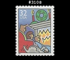 USA5 #3108 MNH Christmas Family at fireplace