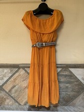 NWT Tacera Maxi Dress Size S Off / On Shoulder Country Western Mango Orange Cute