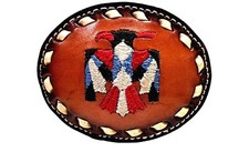 THUNDERBIRD Belt BUCKLE Leather w/ Embroidery + White BUCKSTITCHING NEW Vintage