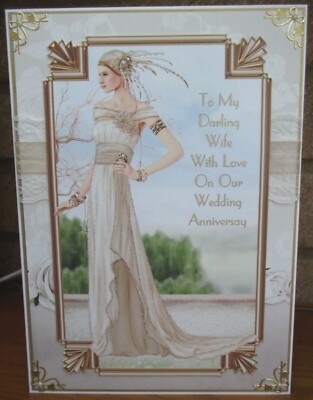 Handmade Art Deco personalised Anniversary wife card with a classy lady ...