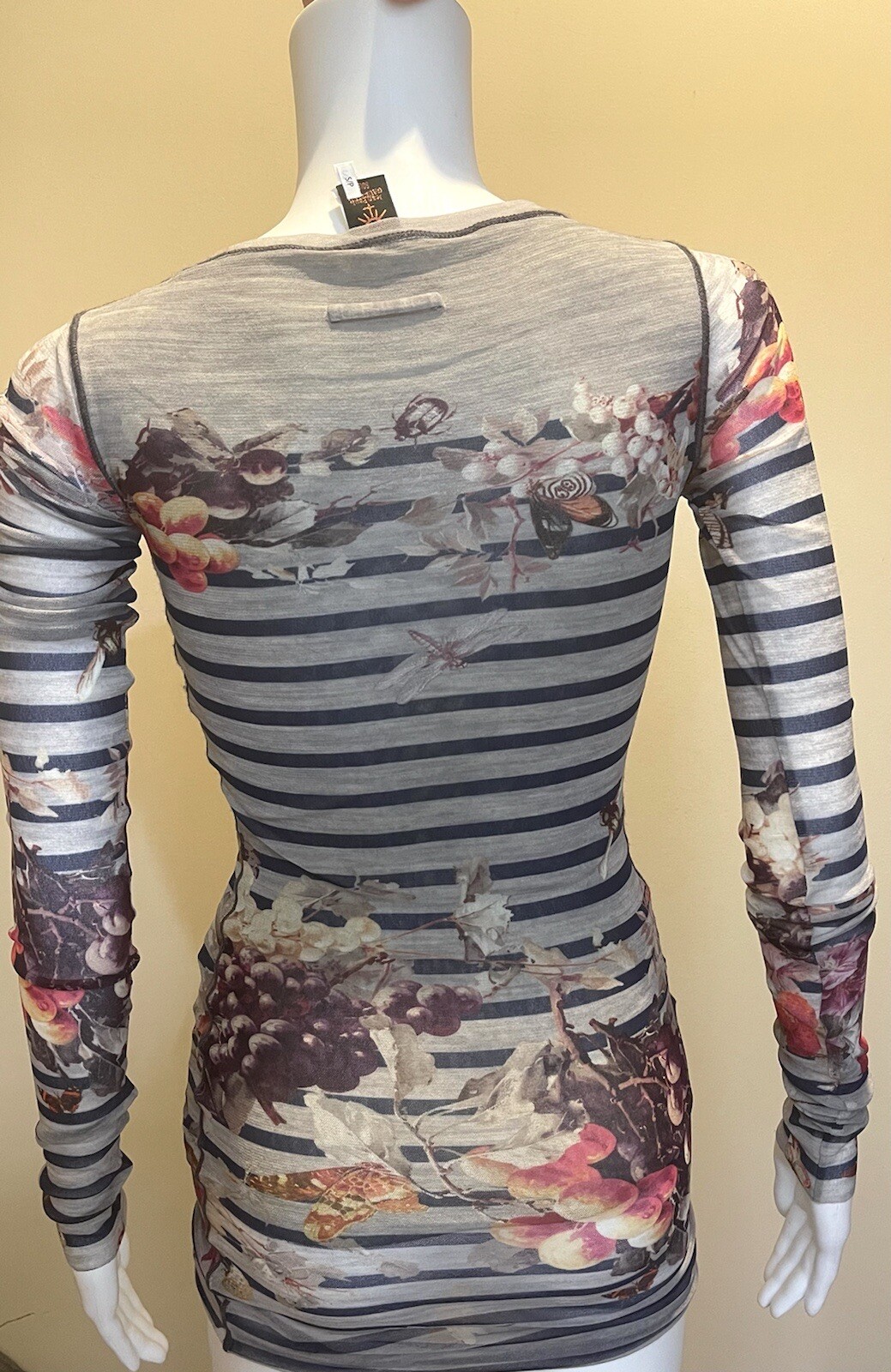 Jean Paul Gaultier Soleil Fuzzi Striped Leaf Berry Mesh Tunic Top Small New Rare image 2