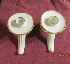 2 VTG THOMAS ROSENTHAL PORCELAIN IVORY GOLD CANDLESTICK HOLDERS