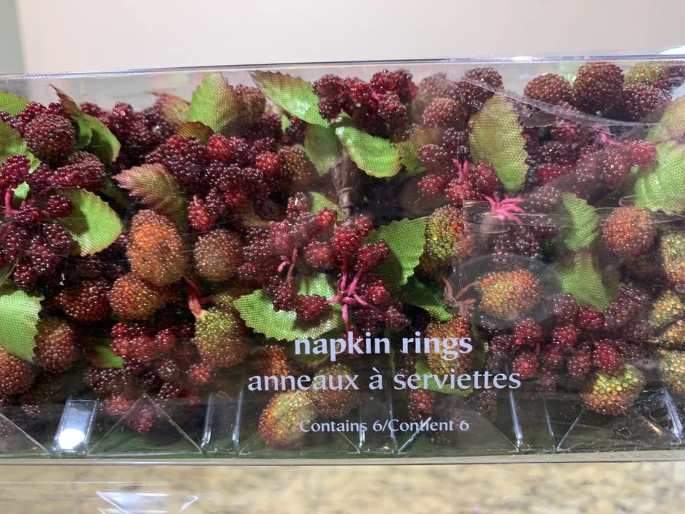 Juego de 6 anillos de servilleta Pier 1 bayas corona vid NUEVO EN CAJA vacaciones otoño Foto 2 de 3