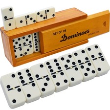 Double 6 Dominoes Gift Set 28 Tiles With Spinner In Wooden Box