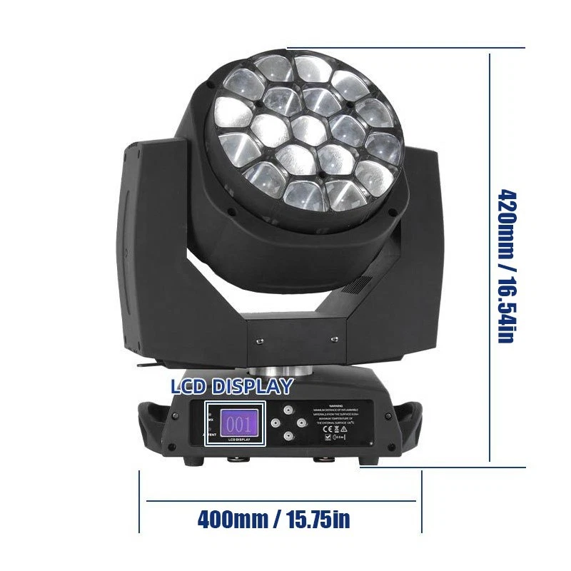 DJ ZOOM Beam Wash Bee Eye 19x15W LED Wash Moving Head Disco Stage Light fr Event - Image 3 of 4