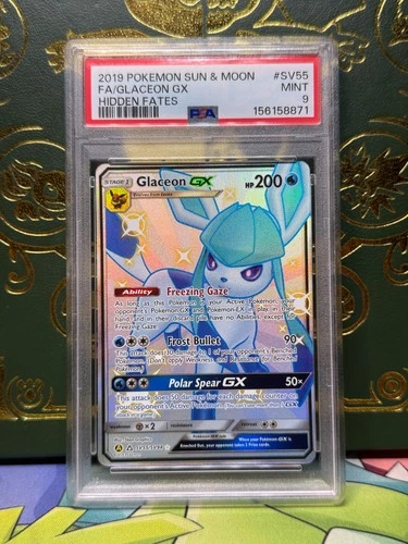 GLACEON GX PSA 9 2019 POKEMON SUN & MOON HIDDEN FATES #SV55/SV94 FULL ART