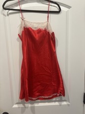 Victoria's Secret Red Satin Lace Trim Full Slip, Size M, Adjustable Straps