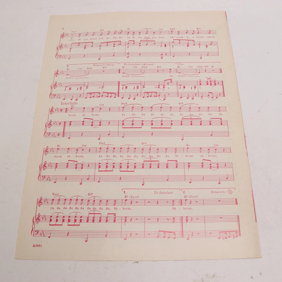 Partituras de voz de piano pop Sh-Boom Life Could Be a Dream 1954 Hill and Range Foto 2 de 4
