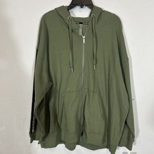 69 Calvin Klein Women's Green Full Zip Logo Stripe Hoodie Plus Size 3X