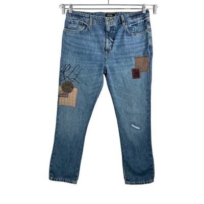 Lauren Ralph Lauren Patchwork Jeans sz 12 Blue Straight Leg boho cottage RLL