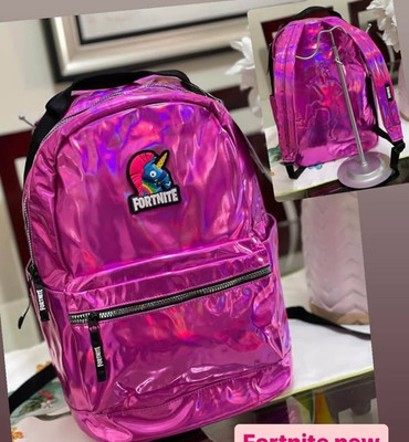 RARE 18'' FORTNITE Llama Stamped Shiny Pink/Purple Metallic Girls Backpack bag