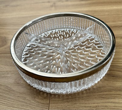 Vintage Kristallglas rund dreiteilig Snack Nuss knackig Servierschale Probieren 20 cm