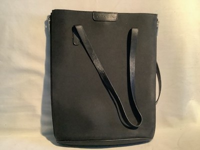 Lancel Paris Black Tote Bag Leather Trim Flat Shopper Parisian Couture VTG