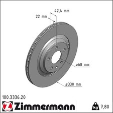 2x Zimmermann 100.3336.20 Bremsscheibe für AUDI A6 C6 4F2 4F5 4FH