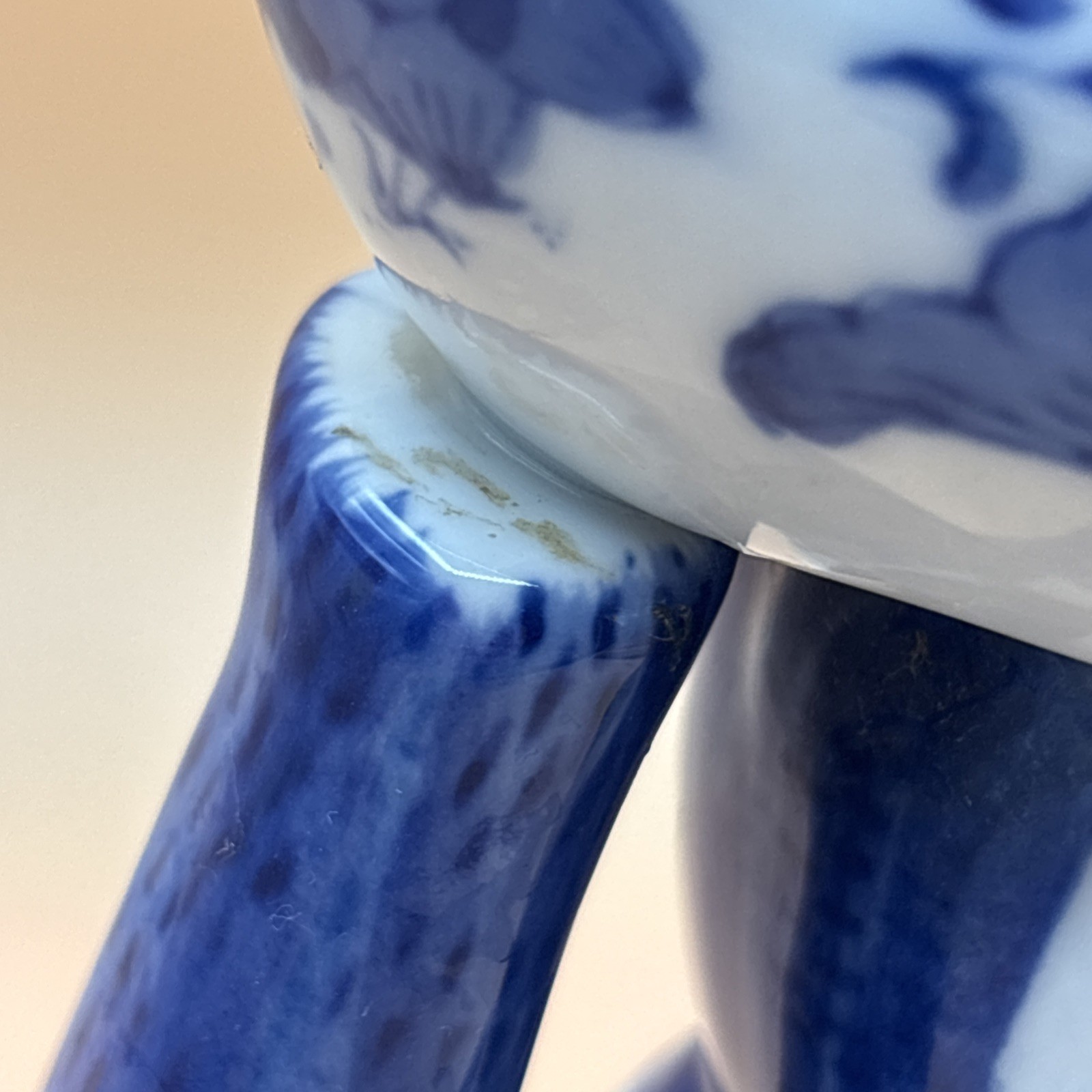 Vintage Chinoiserie Porcelain Monkey Blue White Holding Bowl Trinket Dish Soap