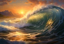 Seascape Waves Sunset Landscape Painting Printed On Canvas Art Wall Home Decor