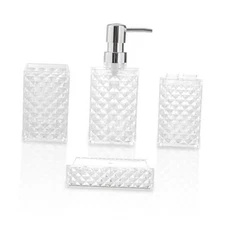Bathroom Accessories Set 4-Piece Plastic Gift Set with Toothbrush Holder, Clear