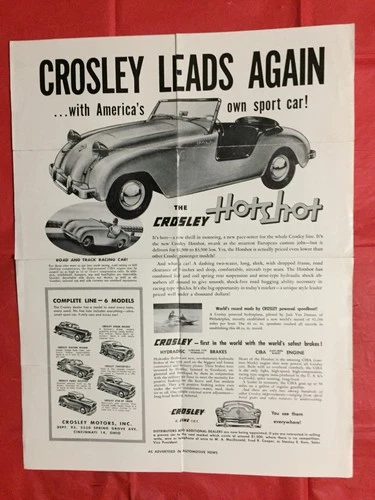 c.1949 CROSLEY "HOTSHOT SPORT CAR" Car Dealer Brochure