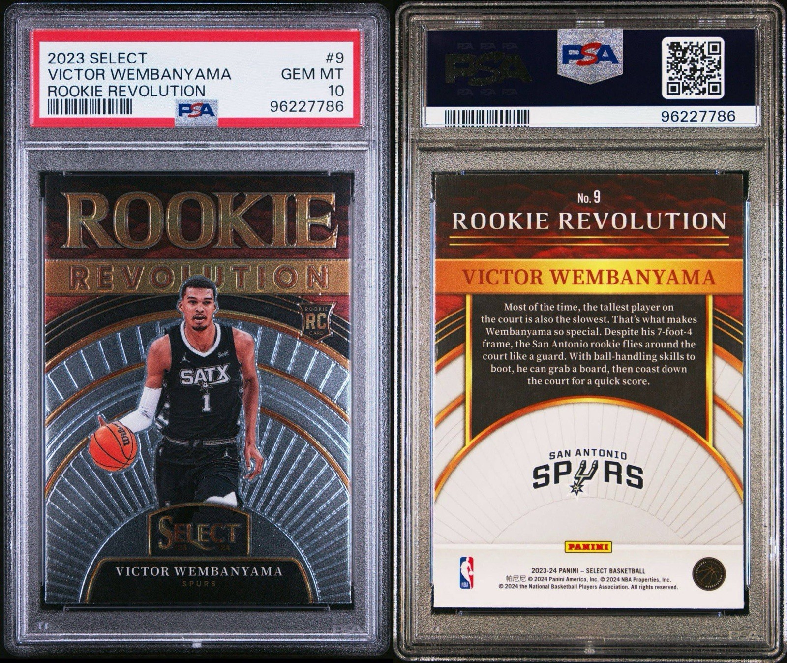 Victor Wembanyama 2023-24 Panini Select Rookie Revolution #9 Spurs Wemby PSA 10 view 3