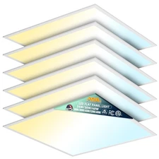 2x2 LED Flat Panel Light 6-Pack, Dimmable, 5CCT Options (3000K-6000K), 24W/30...