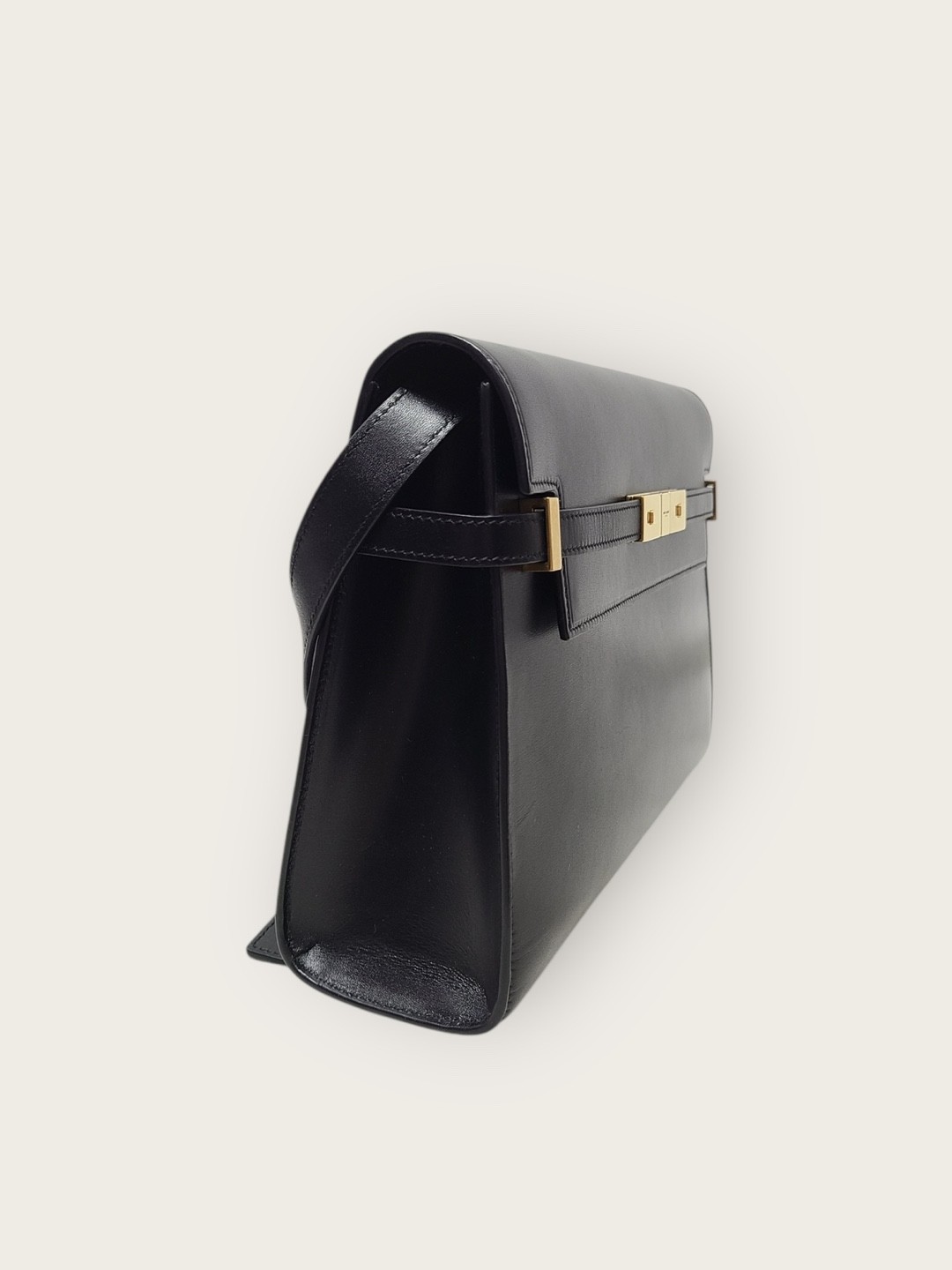 Borsa a tracolla Saint Laurent nera tono oro Manhattan media con scatola 140630497