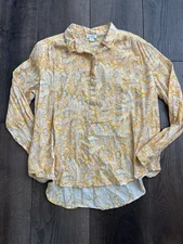 Sundance Women’s Sz Large Floral Popover Blouse Top Poppy Bloom Long Sleeve