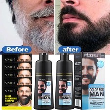 Mokeru Men Beard Hair Color Dye Shampoo Natural Mustache Dying Black Darkening~