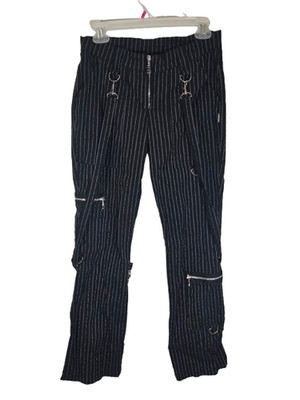 *READ* Vtg 90s Y2K Serious Pinstripe Bondage Pants Sz 5 Goth Emo Punk Rave Scene