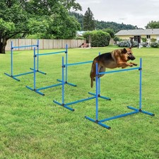 4 Piece Dog Agility Starter Kit with Adjustable Height Jump Bars, Blue