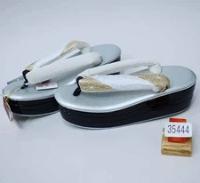 Sandals, heel height, 3-core, 3-tier, linen, white, one size, 24cm, foot size