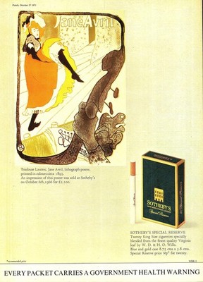 1971 Werbung für SOTHEBY'S Special Reserve Zigaretten TOULOUSE LAUTREC Printanzeige
