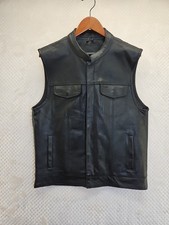Bikers Zone Mens Leather Motorcycle Vest Concealed Carry Pockets Sz L Excellent