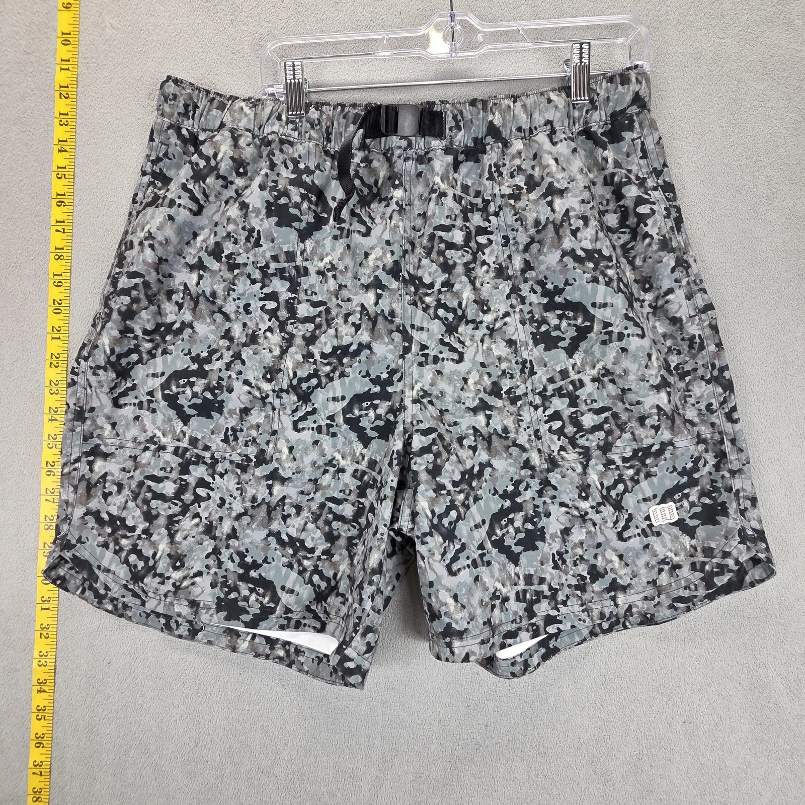 Topo Designs Shorts Mens 2XL Gray Camo Nylon Quick Dry Belted Outdoor Hiking