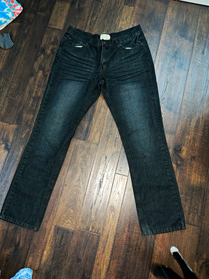 Brooklyn Xpress Men's Black Dark Wash Denim Jeans Slim Straight Mid Rise 38