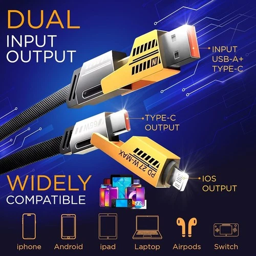 4 in 1 Multi USB PD Charger Charging Cable Cord For iPhone USB C Samsung Android - Picture 3 of 8