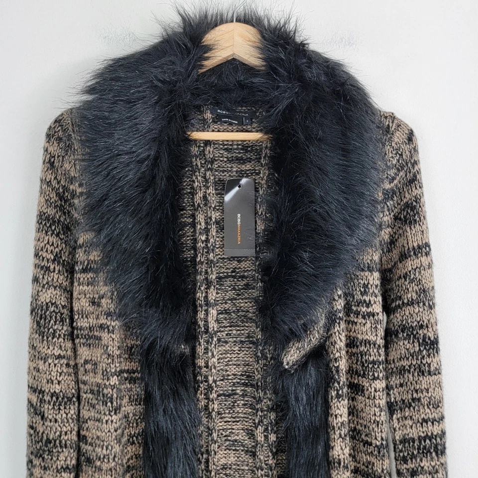 Cárdigan Bcbgmaxazria Mujer S Frente Abierto Longline Imitación Piel Cuello Informal Bolsillos Foto 2 de 4